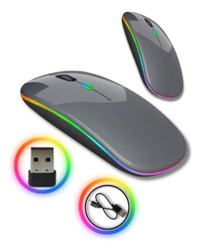 Mouse Sem Fio Recarregável Wireles Optico Led Rgb Ergonômico