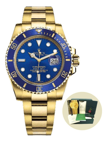 Relógio Rolex Submariner Dourado Azul 18k Com Caixa Manual