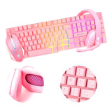 Kit Gamer Teclado Semi Mecânico + Mouse Gamer + Headset Rosa