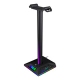 Base Soporte Stand Auriculares Gamer Luces Led Rgb + 2 Usb