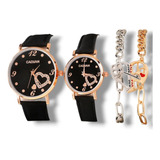 Set 2 Reloj Caballero Dama Pareja Color Negro Con Pulseras