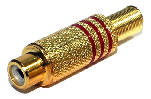 50 Pçs Plug Rca Femea Metálico Mola 6mm Dourado C/ Vermelho