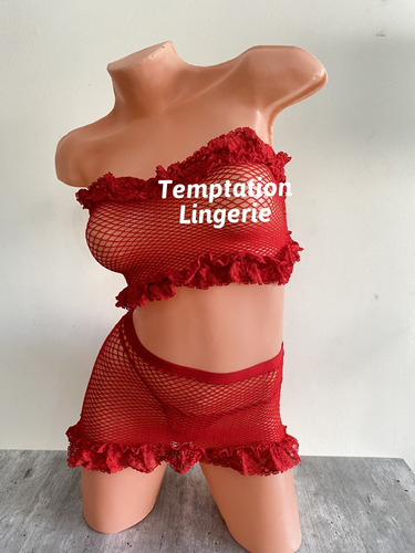 Conjunto Sexy De Red Con Pollera Y Bandó Temptation Lingerie