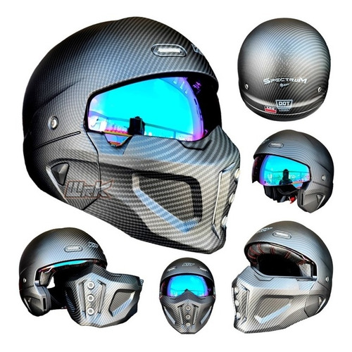 Casco Moto Kov Spectrum Negro Fibra Carbono Retro Dot Choppe