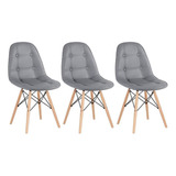 3 Cadeiras Estofadas Cozinha Capitonê Eames Botonê  Cores Assento Cinza-escuro