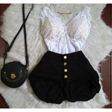 Conjunto Short Jeans De Botões + Body Alcinha Instagram