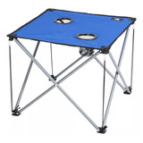 Mesa Camping Pesca Alpes Azul Plegable Con Portavaso Y Bolso