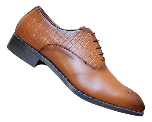 Zapato Formal Para Caballero Con Estampado Reptil Camel 7428