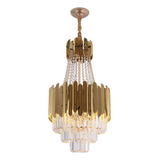 Lustre Pendente Luxuoso Cristal Legitimo Clássico 6xe14 Cor Dourado 110v/220v