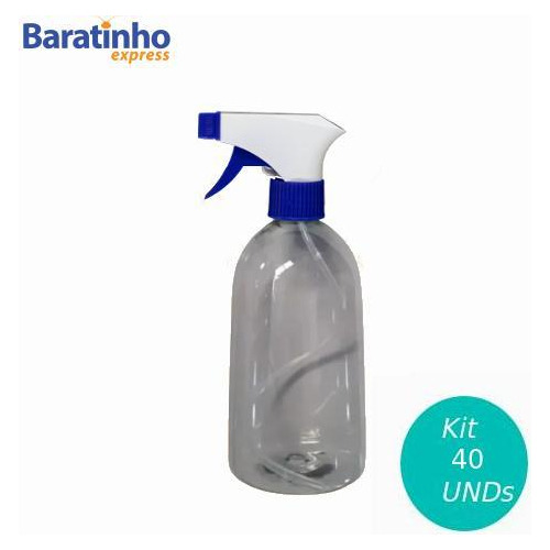 Kit 40 Pet Borrifador Pulverizador Válvula 500ml Azul