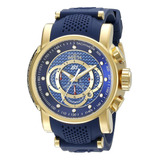 Relógio Invicta 19330 S1rally Quartz Blue Banhado A Ouro Eua Correia Azul-marinho Bisel Dourado Fundo Azul-marinho