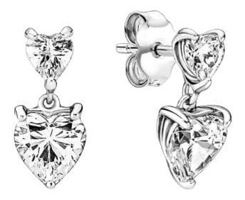 Aretes Doble Corazón Brillantes Pandora Original Plata S925 