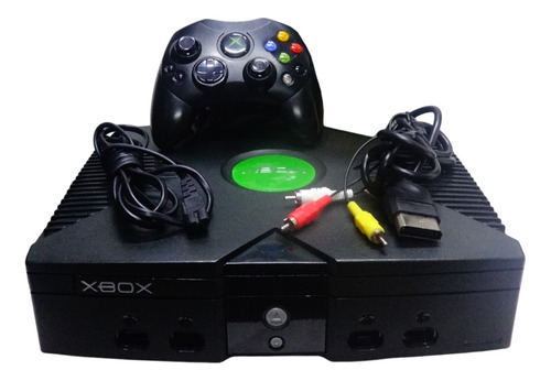 Console Xbox Classic Preto Original Funcionando Com Controle Cabo Av E Cabo De Força