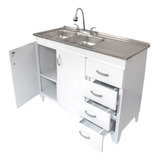 Fregadero Doble Tarja Con Cajones Cocina / Blanco 1.2m