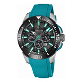 Reloj Para Hombre Festina Chrono Bike F20642/3 Color De La Correa Turquesa Color Del Bisel Negro Color Del Fondo Negro