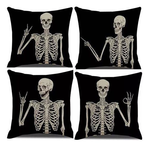 Juego De 4 Fundas De Almohada Góticas Con Calaveras De Hallo