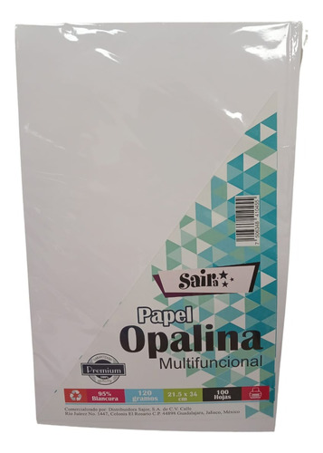 Papel Opalina Blanca 120 Gr 100 Hojas Oficio 21.5x34 Cm 95%