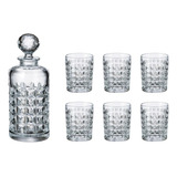 Set Whisky Botellon + 6 Vasos Cristal Bohemia Diamond 7 Pzas