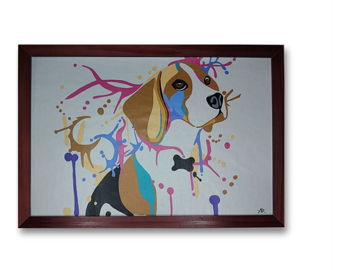 Cuadro Decorativo Perro Beagle, Pintado A Mano, Medida 20x30