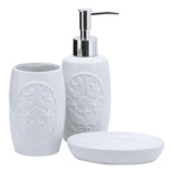 Conjunto Banheiro Porcelana Barroco Saboneteira Lavabo 3 Pç