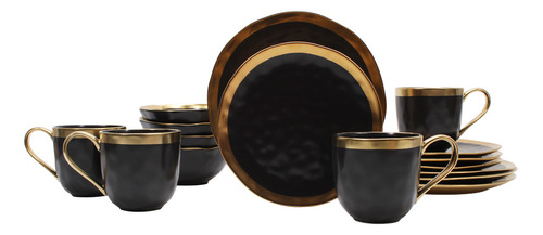 Vajilla Ceramica Crown Baccara Black Luxe 16 Piezas