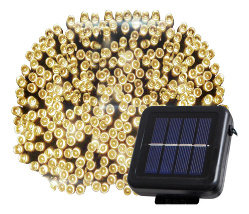 Tira De Led Cálida Exterior Luces Solares 200 Leds X 20 Mt 