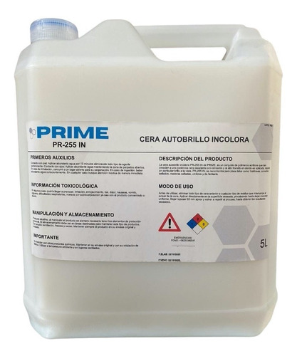 Cera Auto Brillo Incolora Prime 5litros