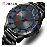 Reloj Analógico Curren 8406 De Cuarzo Inoxidable A Prueba De Bisel Negro/azul