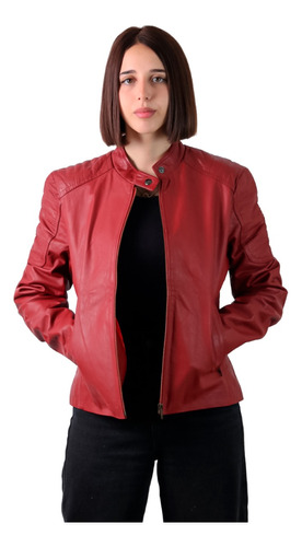 Campera De Cuero Vacuno 100% De Mujer Roja Bordo - Lore