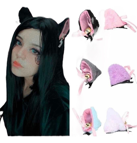 Orejas De Gato Gata Felpa Kawaii Cosplay Pinches Cabello 