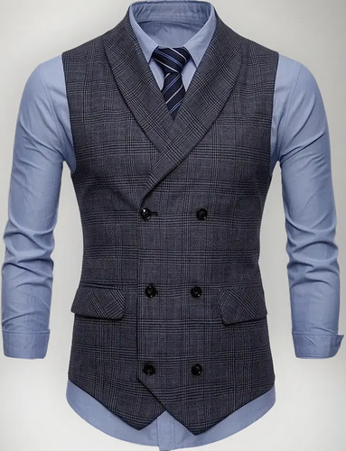 Chalecos De Traje Hombre Slim Doble Pecho Cuadros Patrón