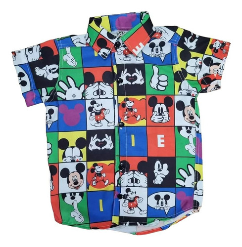 Camisa Curta Mickey Colorida Infantil