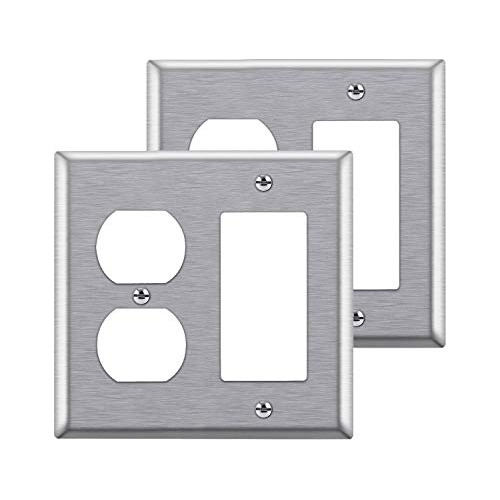 [2 Pack]  2-gang Combination Metal Wall Plate, 1-duplex...
