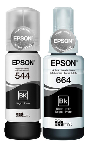 Kit 2 Refis De Tinta T544 + T664 Preta Originais Epson