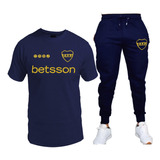 Conjunto Remera Y Pantalon Jogging De Boca Escudo Dorado 04