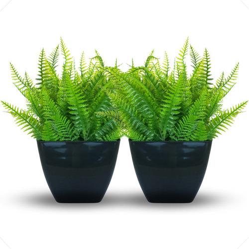 2 Arranjos Decorativos Planta Artificial Vaso Preto Mesa