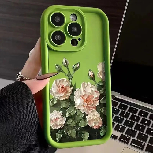 Funda De Teléfono De Silicona Con Pintura Al Óleo Con Flor D