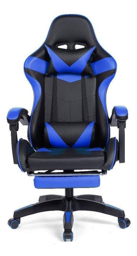 Cadeira De Escritório Prizi Jx-1039 Gamer Ergonômica  Preto E Azul Com Estofado De Couro Sintético