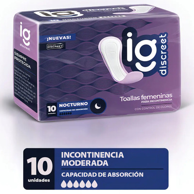 Toalla para Incontinencia Discreet Nocturno Femenina Pack 10 Absorbente 650ml | MercadoLibre