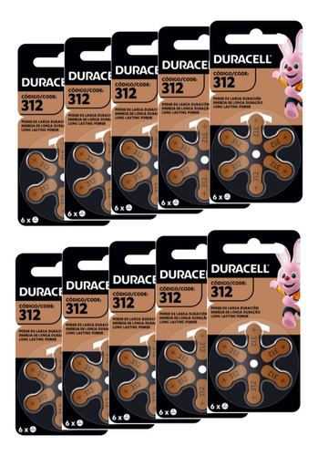 Pack 60 Duracell Activair 312 Batería Audífonos - Todopilas