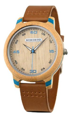 Reloj Unisex Original De Madera De Bobo Bird Gt0482, Azul, Color De La Correa Superior: Marrón, Color Bisel, Color Beige, Color Inferior Beige