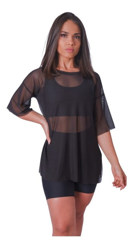 Blusa De Tule Feminina Transparente Para Academia