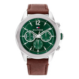 Reloj Tommy Hilfiger Para Hombre De Cuero Cuarzo Color Verde Color De La Malla Marrón Color Del Bisel Plateado