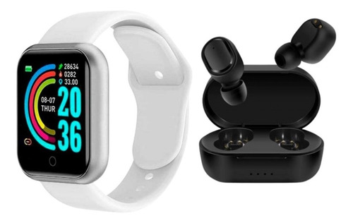 Reloj Smartwatch D20 Blanco + Auriculares Inalámbricos Negro