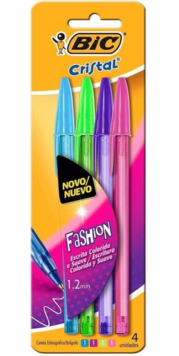 Caneta Esferográfica Bic Fashion Cristal Colorida 4 Cores