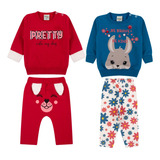 Kit 2 Conjunto Moleton Roupa Bebe Infantil Menina Flanelado