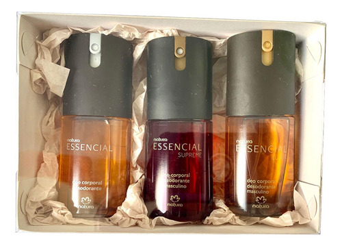 Kit Presente Com 3 Perfume Deo Corporal Masculino Essencial Supreme Clássico Tradicional Original E Elixir Natura  100ml