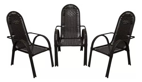 Kit 3 Cadeiras Junco Naja Para Jardim Luxo Para Descanso Ful