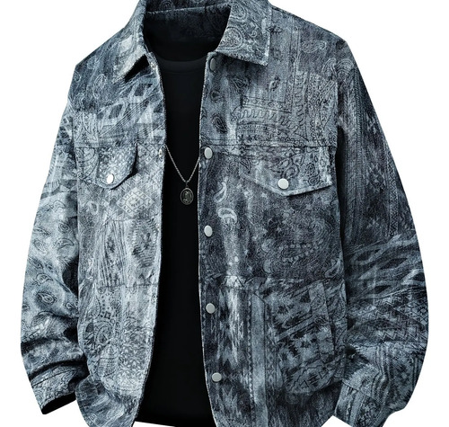 Chaqueta Trabajo Hombre Estampado Paisley Boton Bolsillos