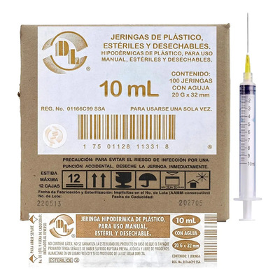 100 Jeringas De Plástico Dl 10 Ml Con Aguja 20gx32mm | Meses sin interés